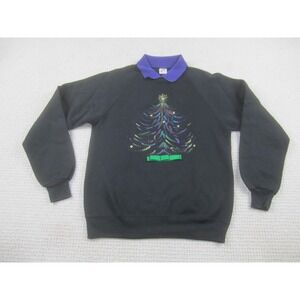 Vintage Jerzees Sweatshirt Womens Large Christmas Tree Glitter Bow Made USA 90s
